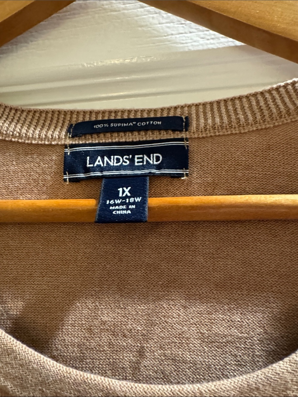 Lands' End Supima Cotton Crewneck Sweater in Camel Brown (1X)